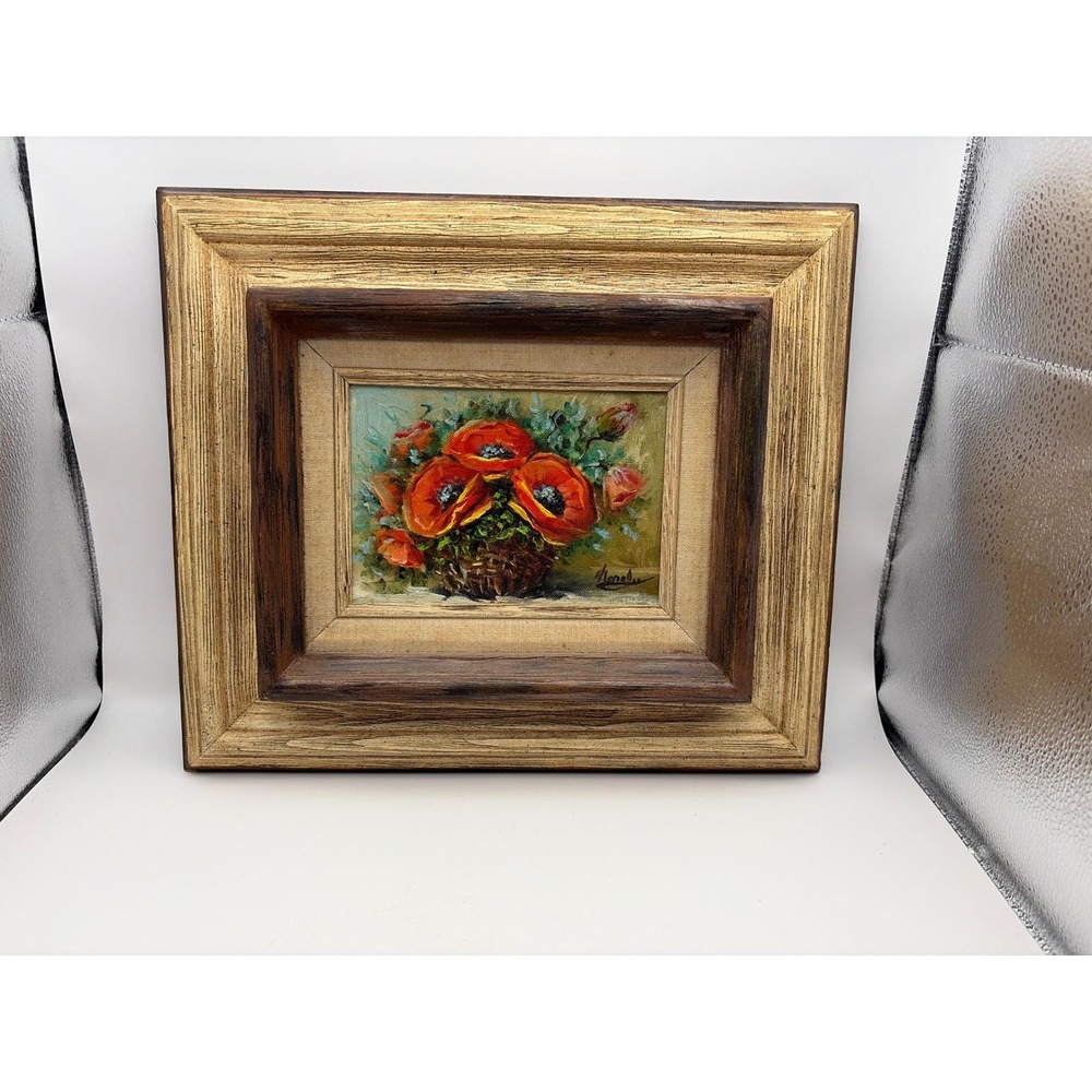Original Oil Painting Basket O' Poppies Framed Still Life Floral Signed Nora Lee - Picture 9 of 13